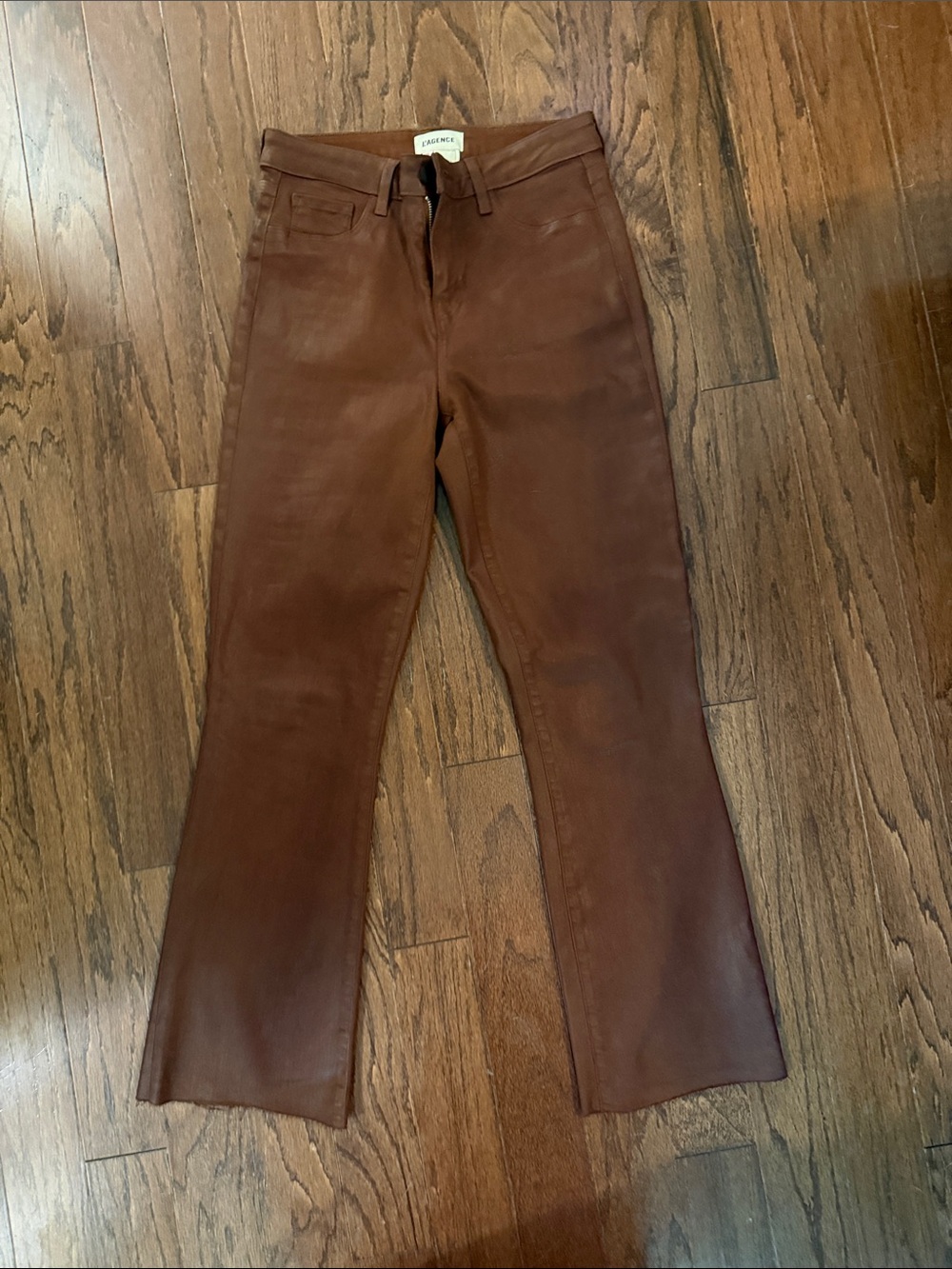 L'AGENCE Brown Leather-Look Ankle Jeans